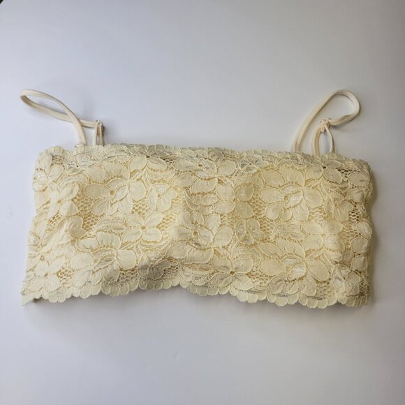 Sexy Cream Bralette Crop Top Lace Bandeau Adjustable Straps Removable Pads - NEW - Picture 8 of 14